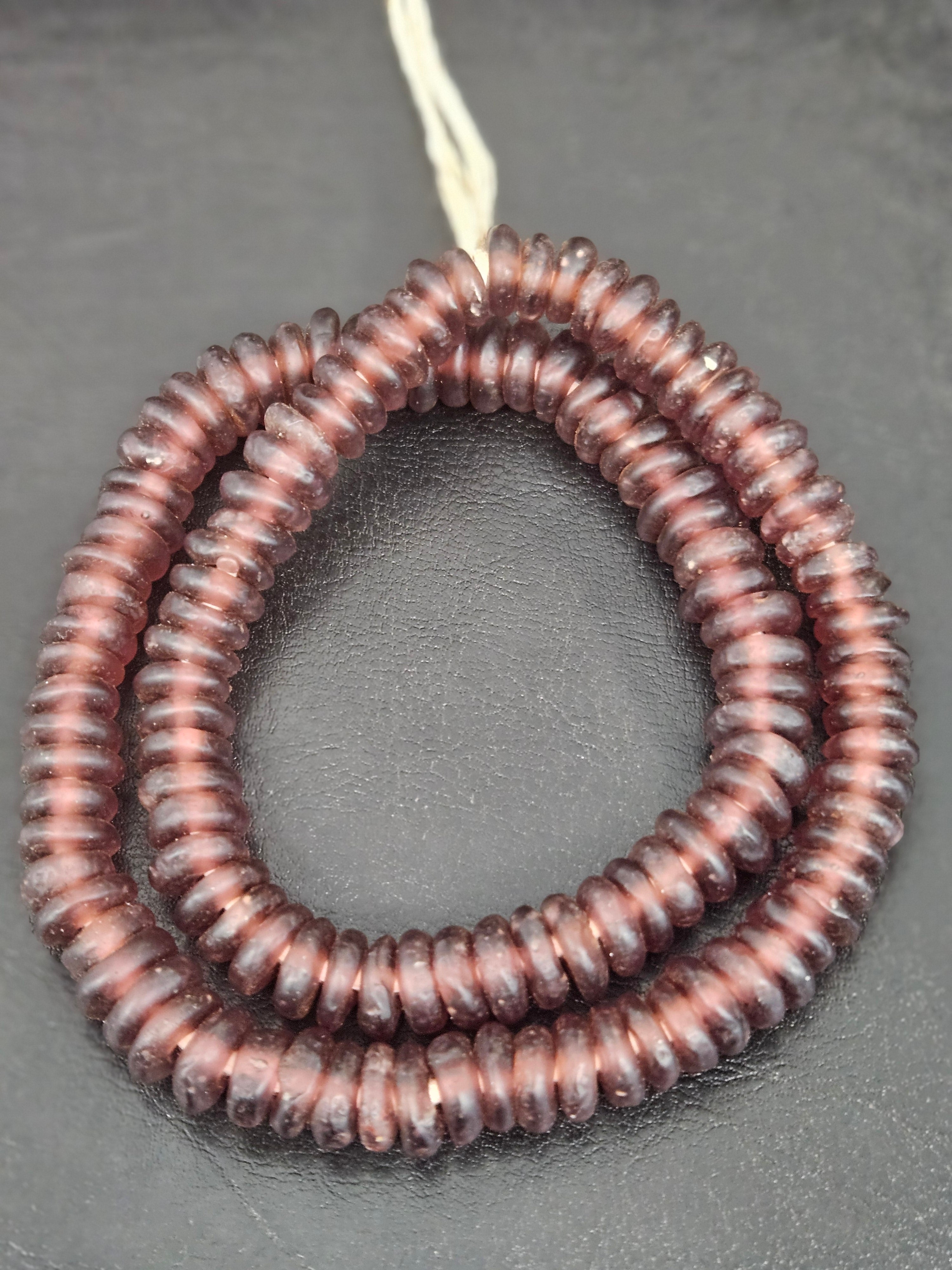 Authentic Dusty Plum Krobo Translucent Recycled Glass Rondelle Beads | Handmade Ghana Beads