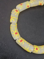 Painted Krobo Glass Tube Beads | Soft Ivory Recycled Glass Tube Beads | Handmade in Ghana | 13–14×26–30mm