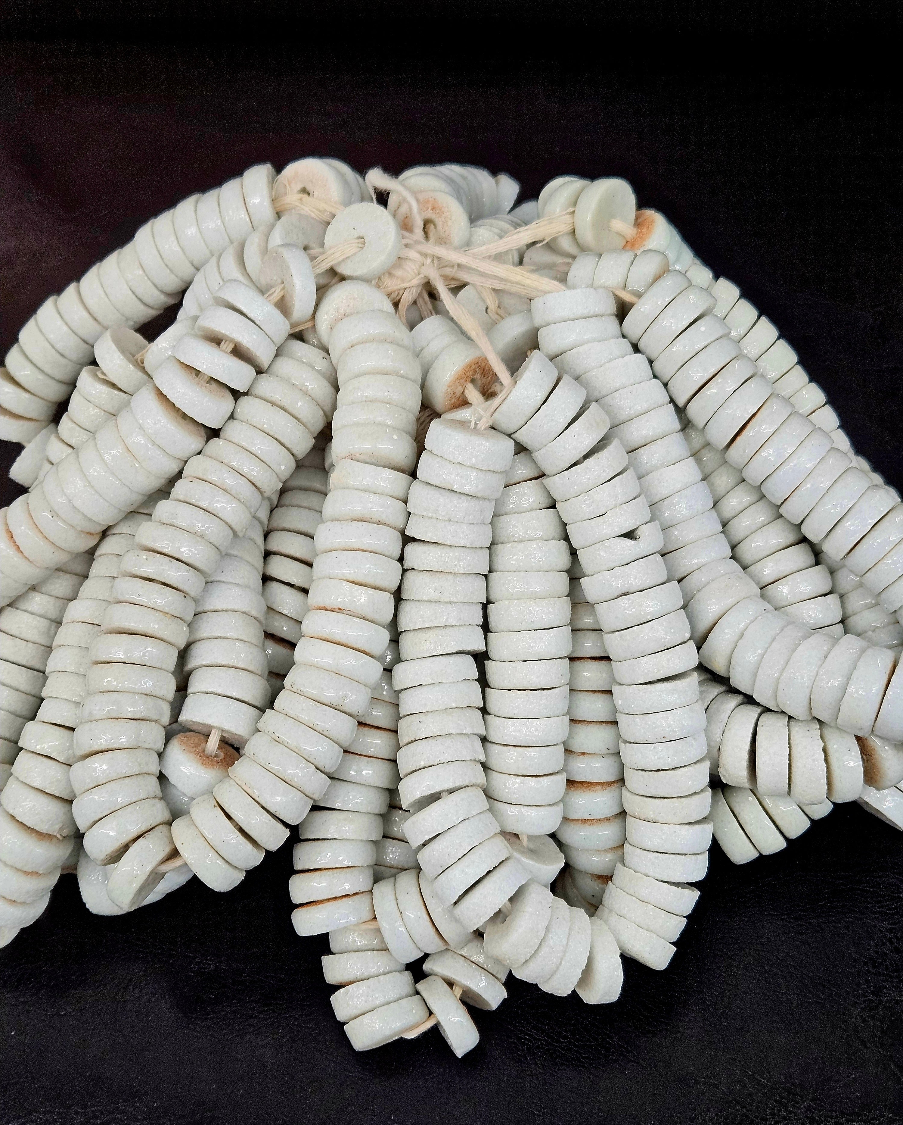 Classic Ivory Krobo Powdered Glass Disc Beads | Handmade Recycled Glass Beads from Ghana | Approx. 42 Beads per Strand
