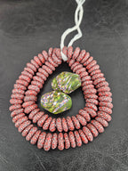 African Glass Bead Bundle – Coral Krobo Rondelles + Green Focal Beads