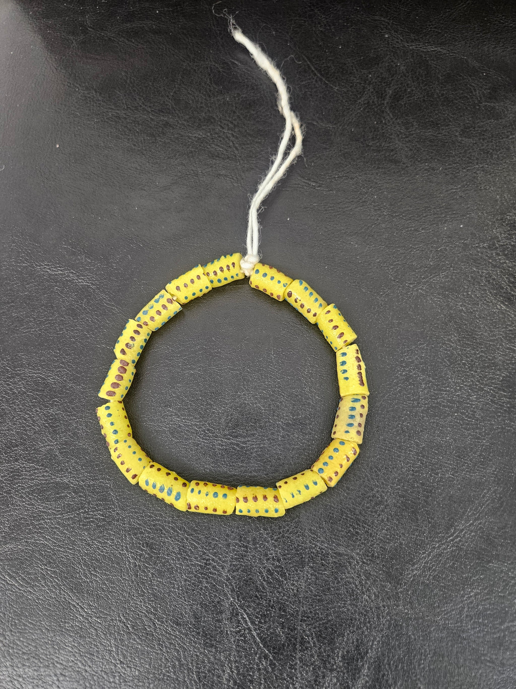Golden Yellow Painted Krobo Glass Short Tube Beads | African Recycled Glass Beads Handmade in Ghana | Approx. 17 Beads
