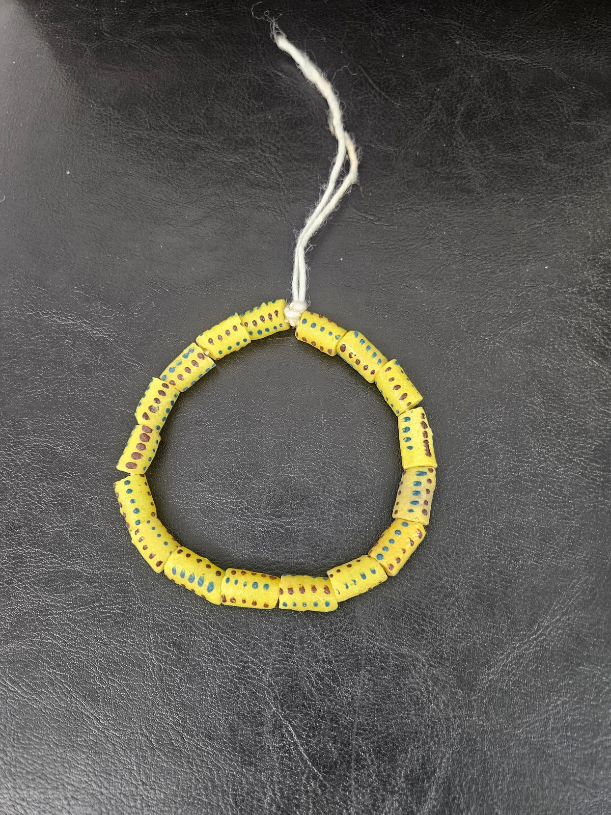 Golden Yellow Painted Krobo Glass Short Tube Beads | African Recycled Glass Beads Handmade in Ghana | Approx. 17 Beads