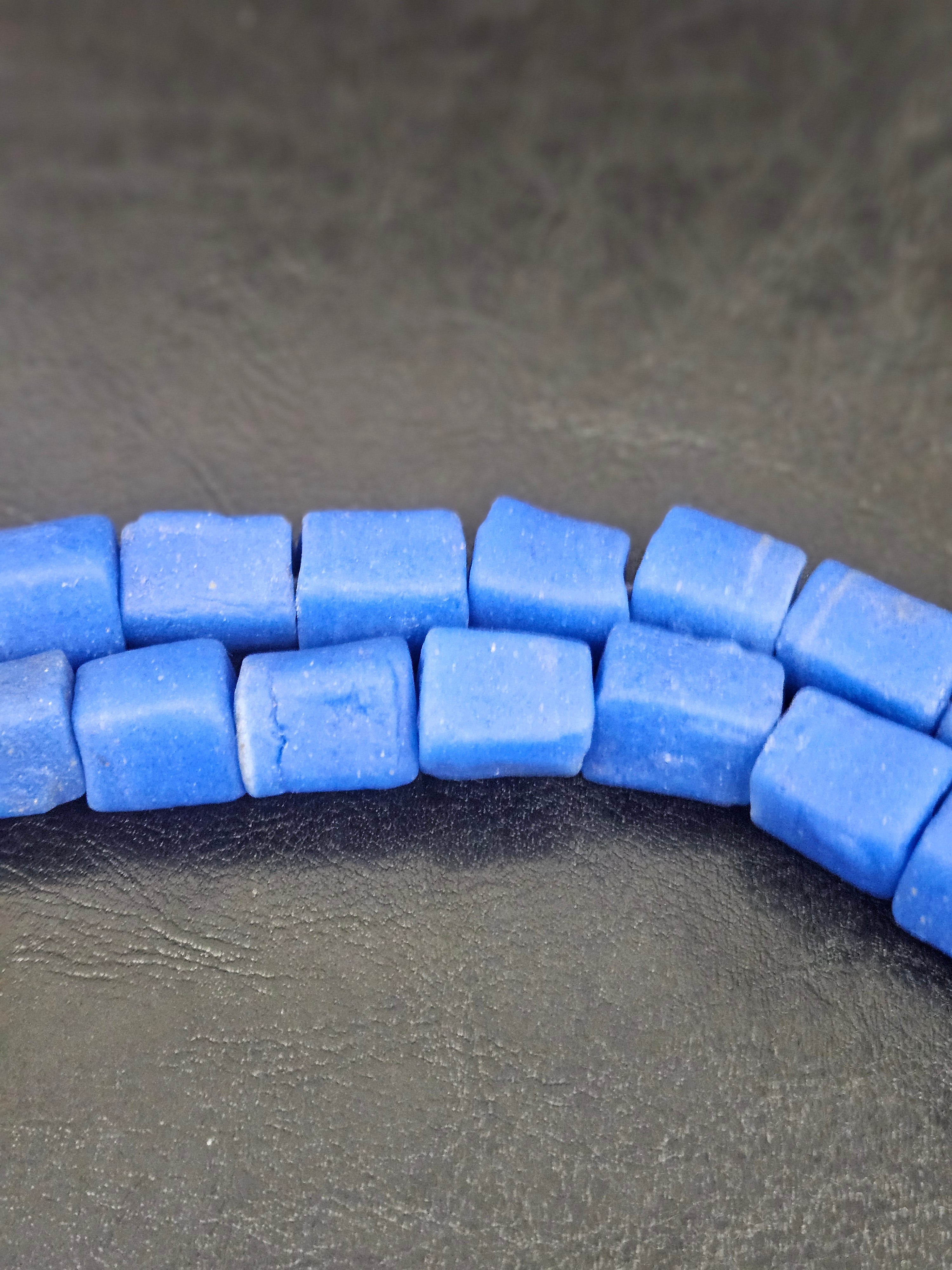 Royal Cobalt Cube Tube Krobo Powdered Glass Beads | Handcrafted in Ghana