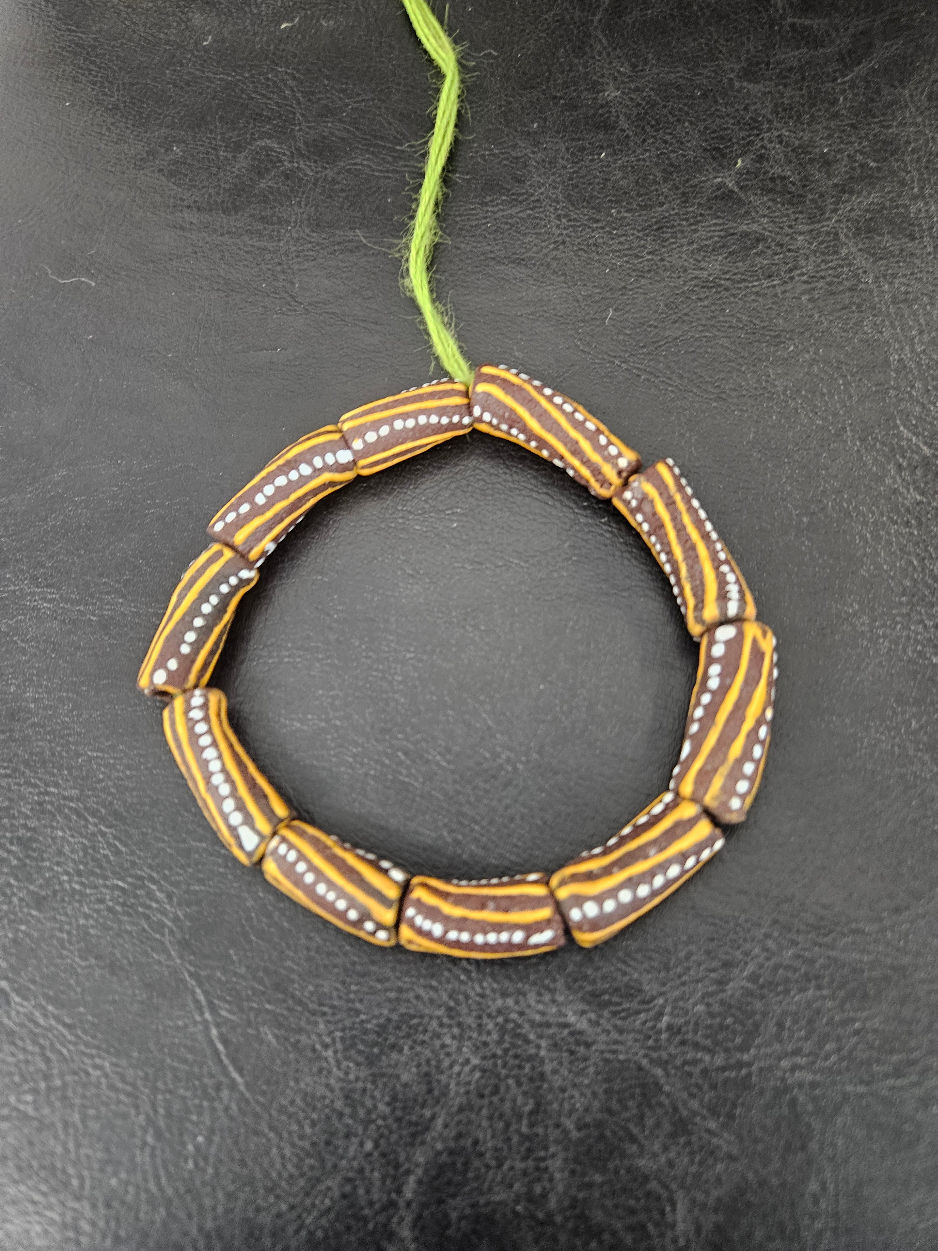 African Glass Beads – Painted Krobo Long Tubes, Brown & Gold