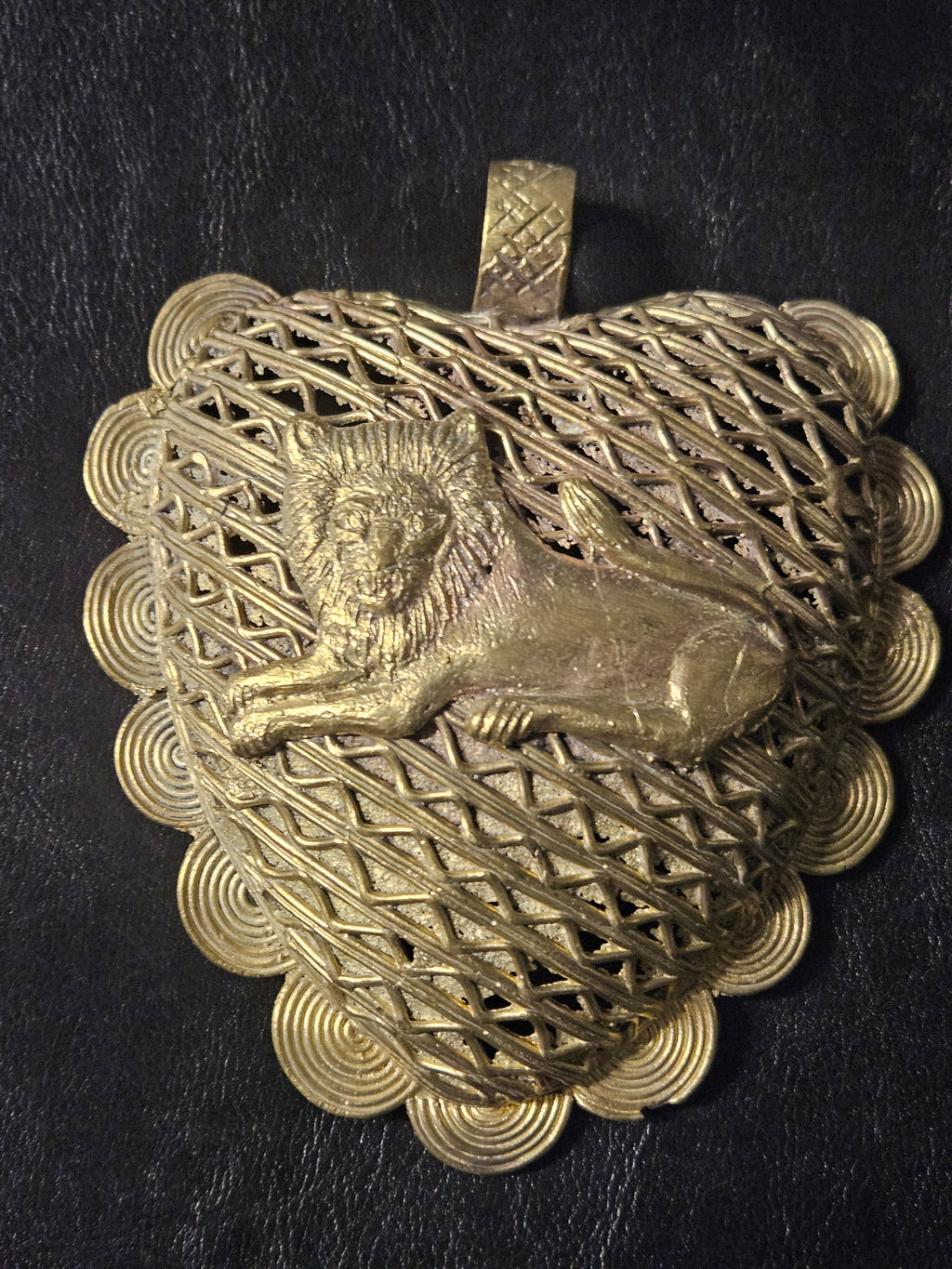 Oversized Lion on Adinkrahene Brass Pendant – Handcrafted in Ghana