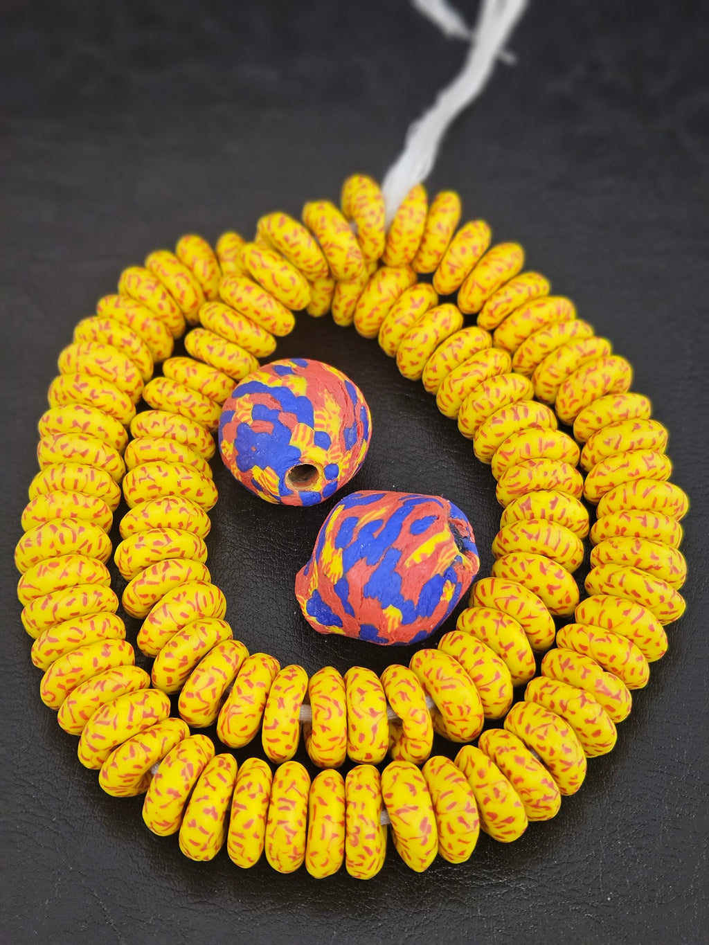 Yellow African Beads Bundle – Krobo Glass Rondelles + Bicone Focals
