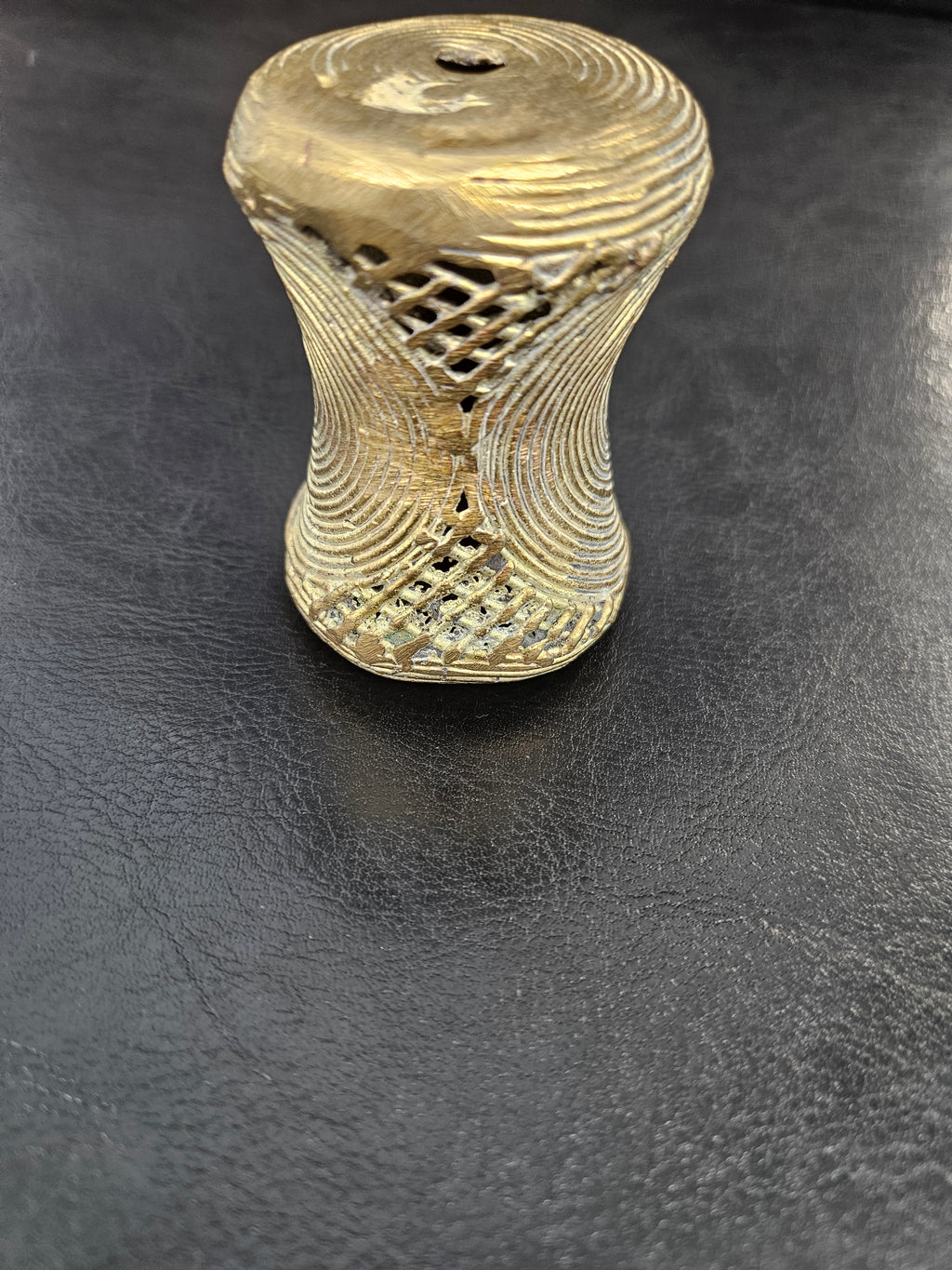 Oversized Ashanti Brass Talking Drum Pendant — Spiral Coil Design