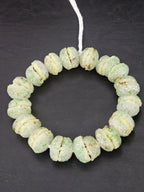 Green & Ivory Krobo Sugar Glass Rondelle Beads | Handcrafted Recycled Glass Beads from Ghana | Approx. 30 Beads Per Strand
