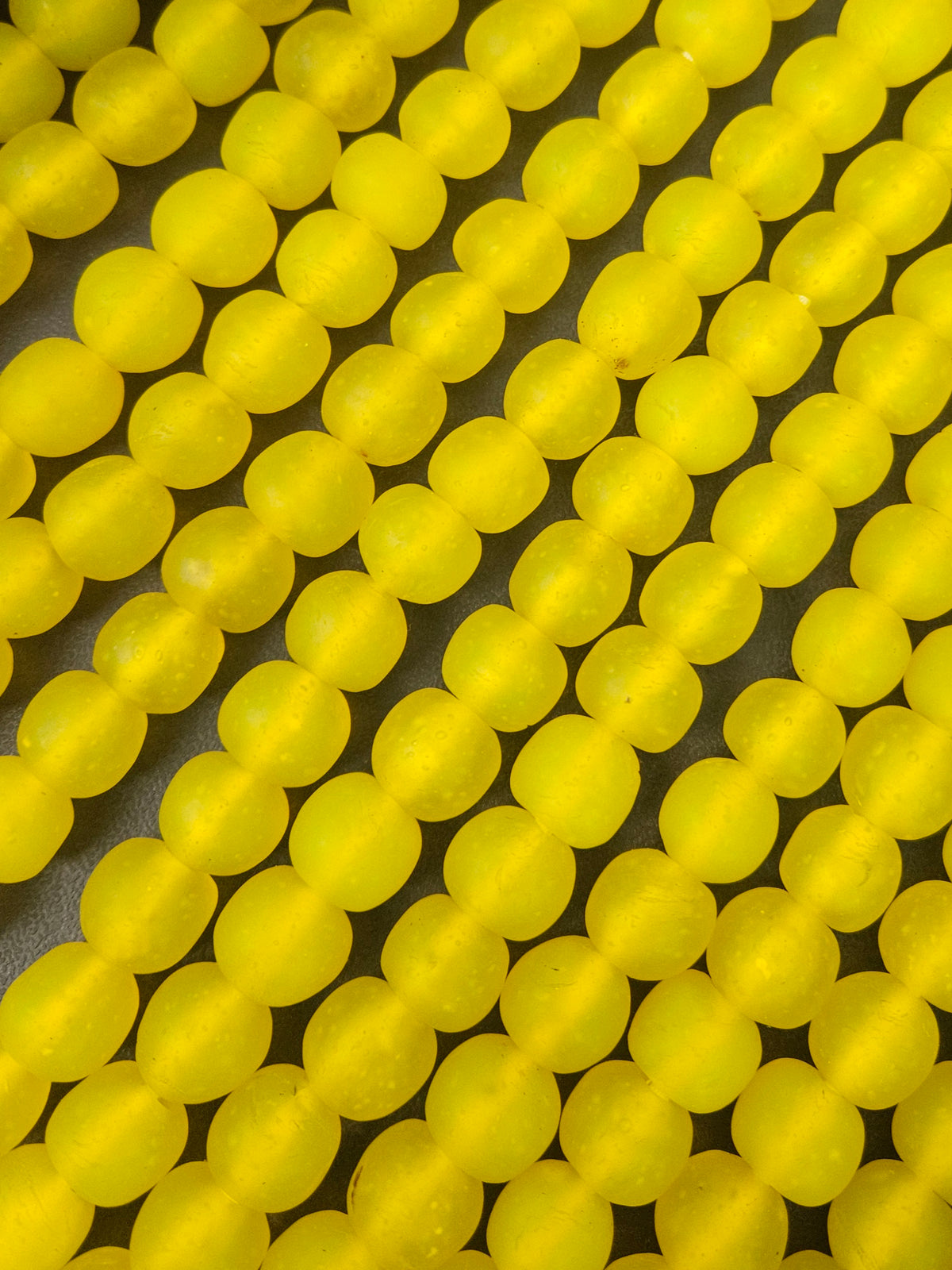 Golden Sunrise Krobo Pocket Glass Beads | Handcrafted Ghana Recycled Glass Beads | Frosted Yellow Artisan Beads