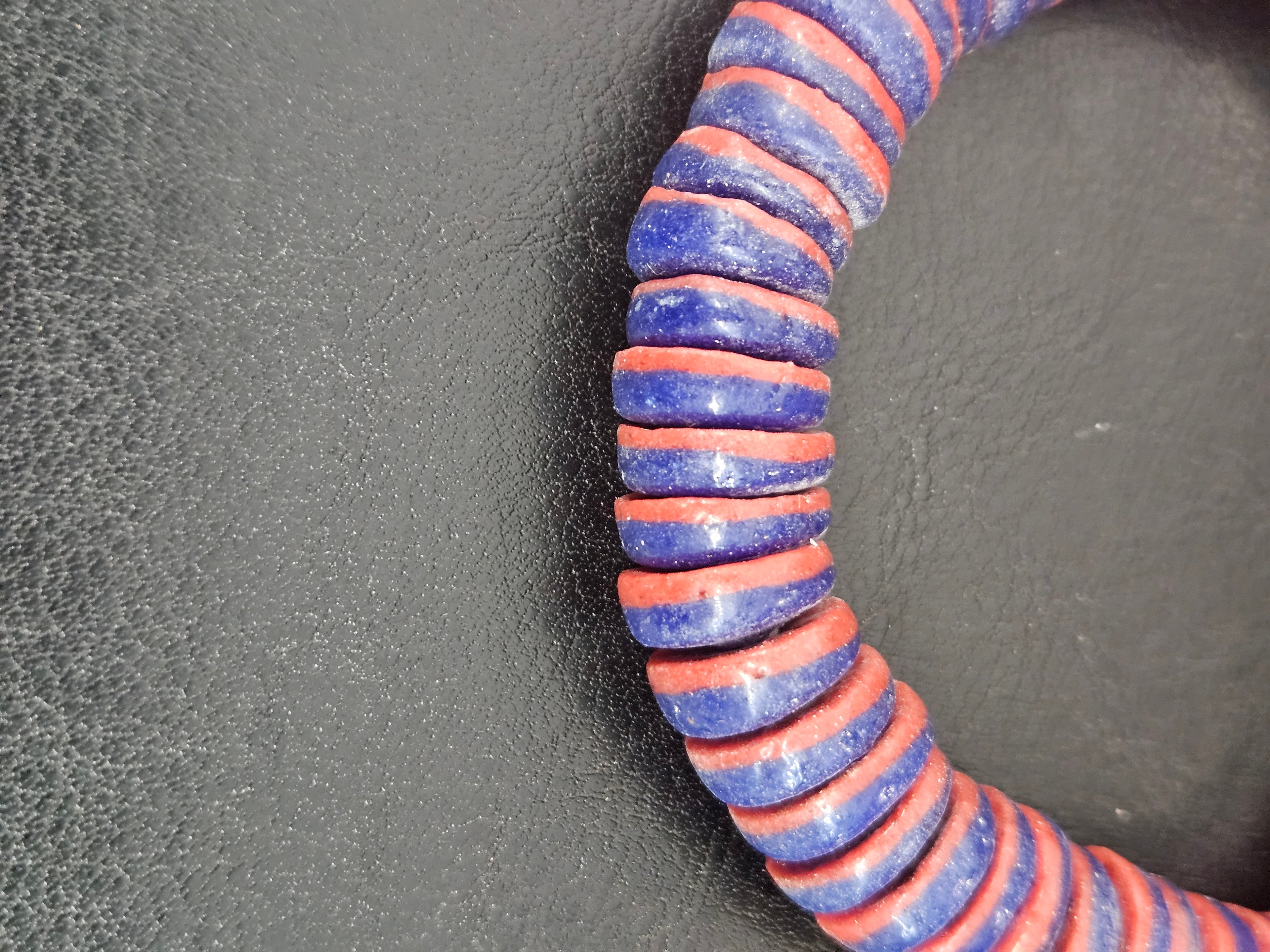 Cobalt Blue & Coral Red Krobo Glass Spacer Beads | Handmade Recycled Glass Beads from Ghana