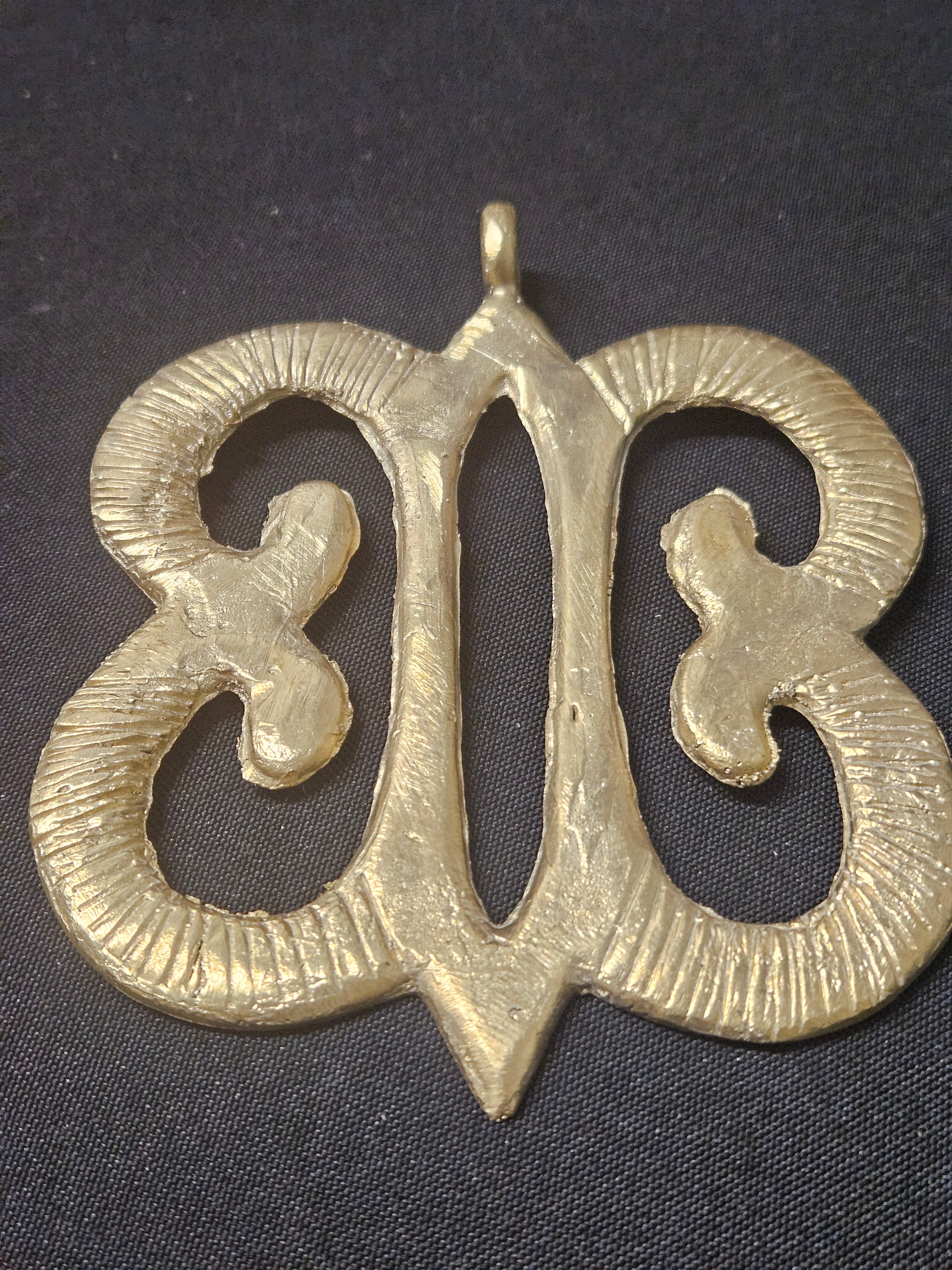 Large Handcrafted Hye Won Hye African Brass Pendant | Authentic Ghana Adinkra Symbol