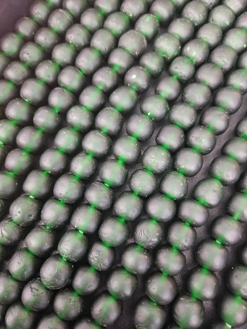 Emerald Frost Krobo Pocket Glass Beads | Handcrafted Ghana Recycled Glass Beads | Translucent Green Artisan Beads