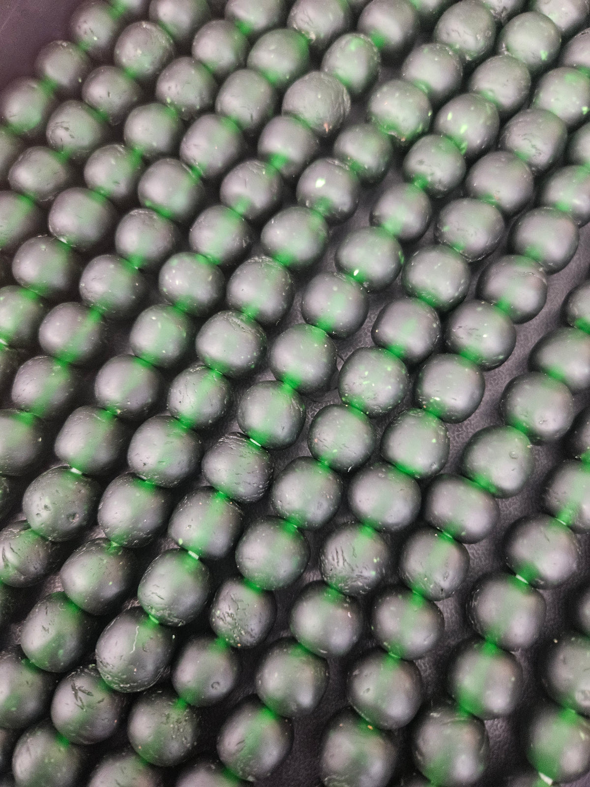 Emerald Frost Krobo Pocket Glass Beads | Handcrafted Ghana Recycled Glass Beads | Translucent Green Artisan Beads