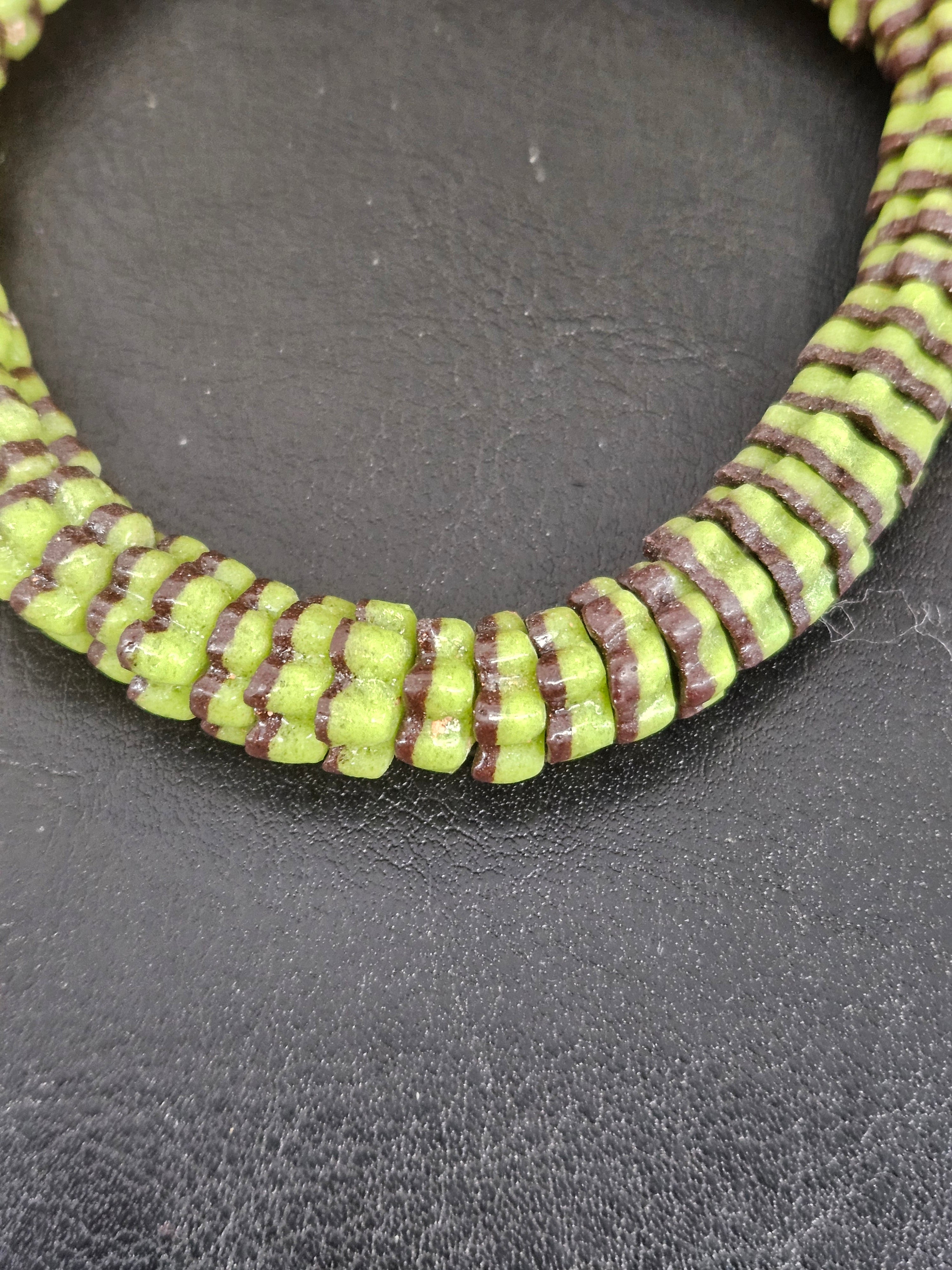 Spring Green & Cocoa Brown Krobo Glass Spacer Beads | Handcrafted Recycled Glass Beads from Ghana