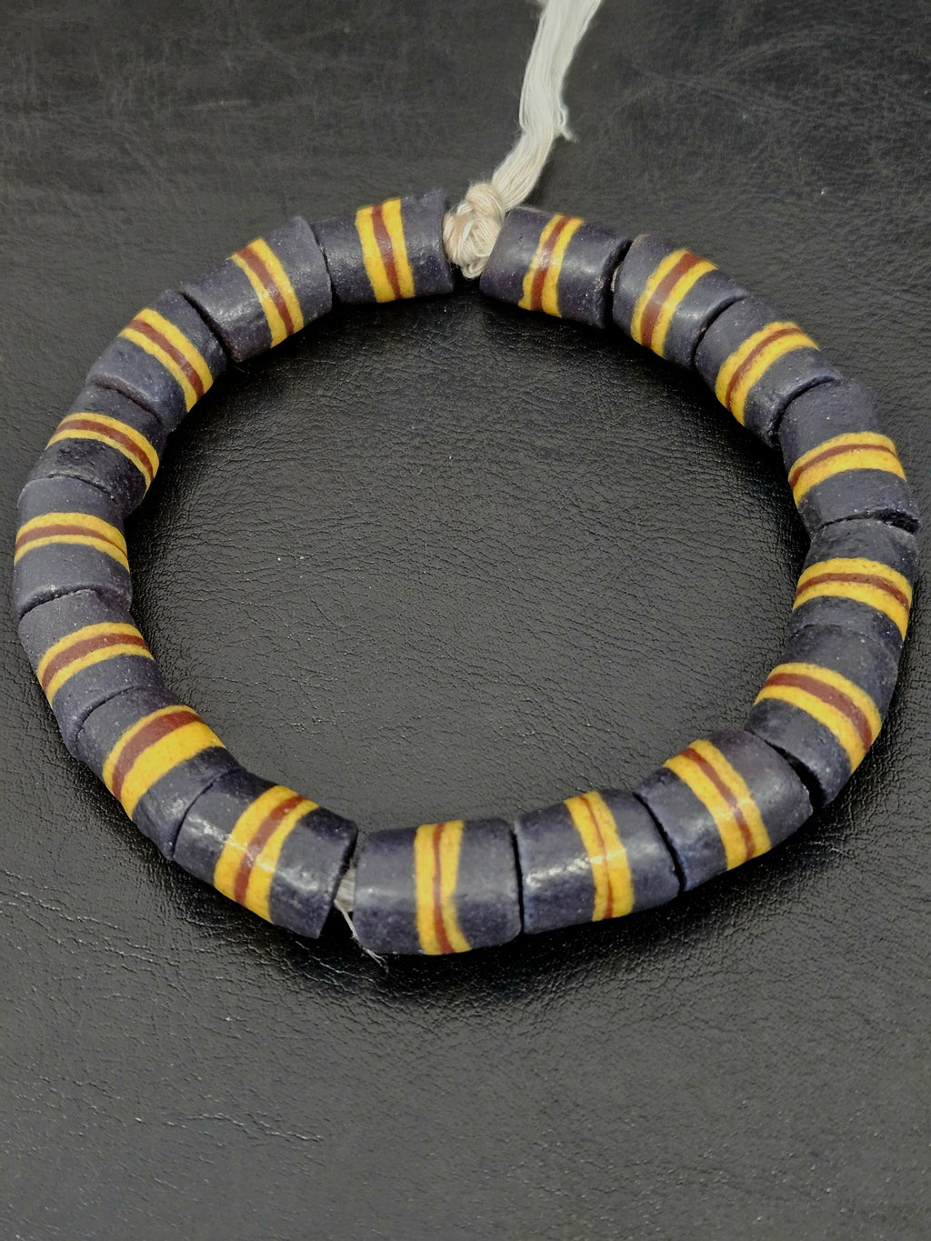 Black Striped Krobo Kente Glass Beads | Handcrafted Powdered Glass Beads from Ghana | Approx. 17 Beads