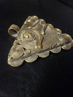 African Brass Lion Pendant with Adinkrahene Symbol – Ghana