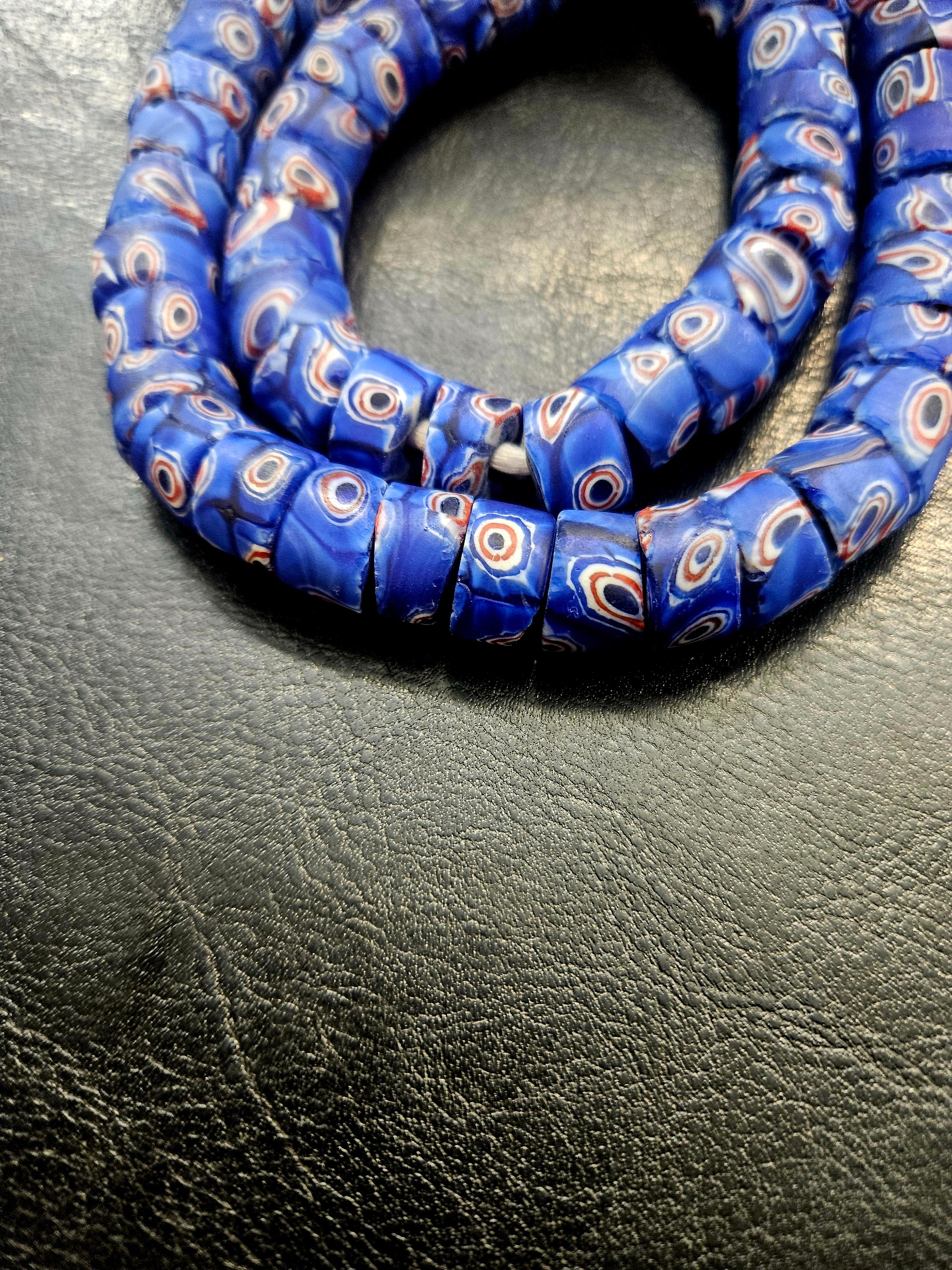 Blue Eye Trade Beads – Multicolor Pattern 8–10 × 14–15mm