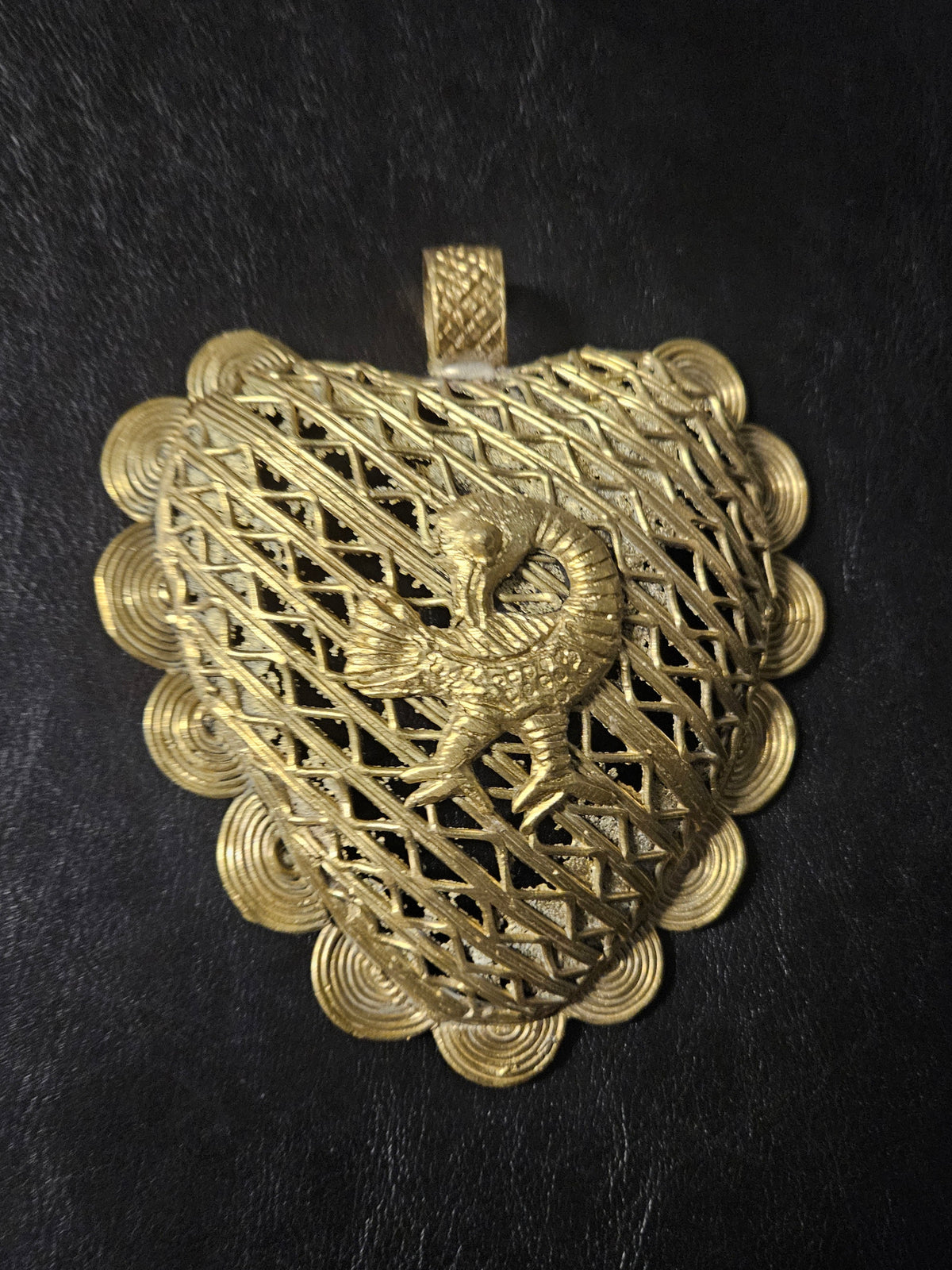 Oversized Sankofa Bird Adinkra Brass Pendant Handmade in Ghana