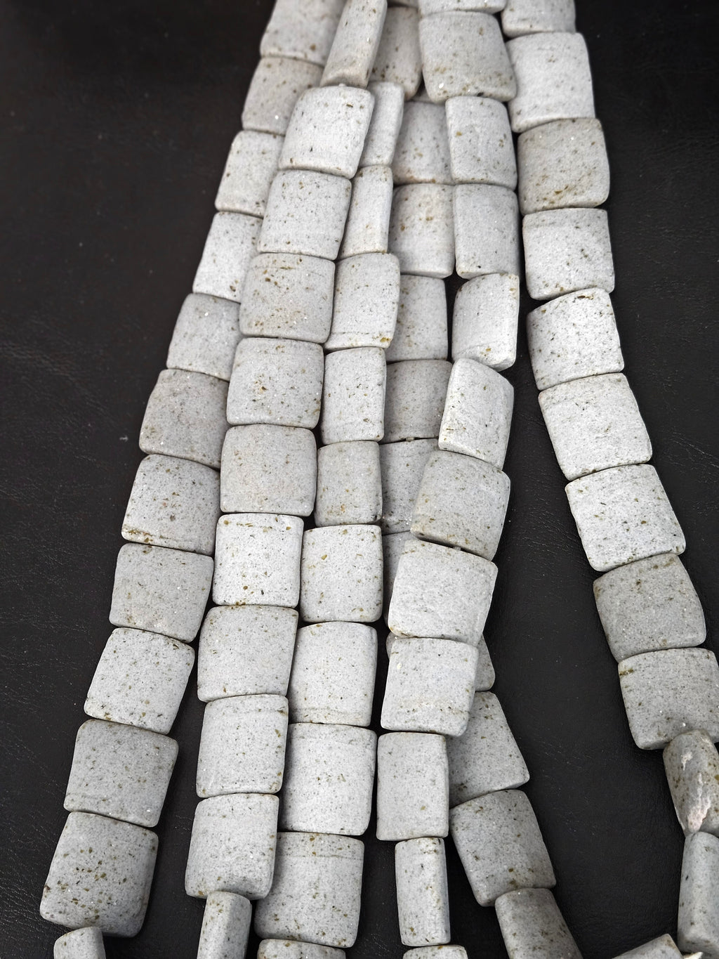 Authentic Large Stone Gray Krobo Powdered Glass Beads Ghana | Handmade Recycled Glass Pillow Cube Beads