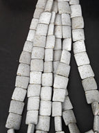 Authentic Large Stone Gray Krobo Powdered Glass Beads Ghana | Handmade Recycled Glass Pillow Cube Beads