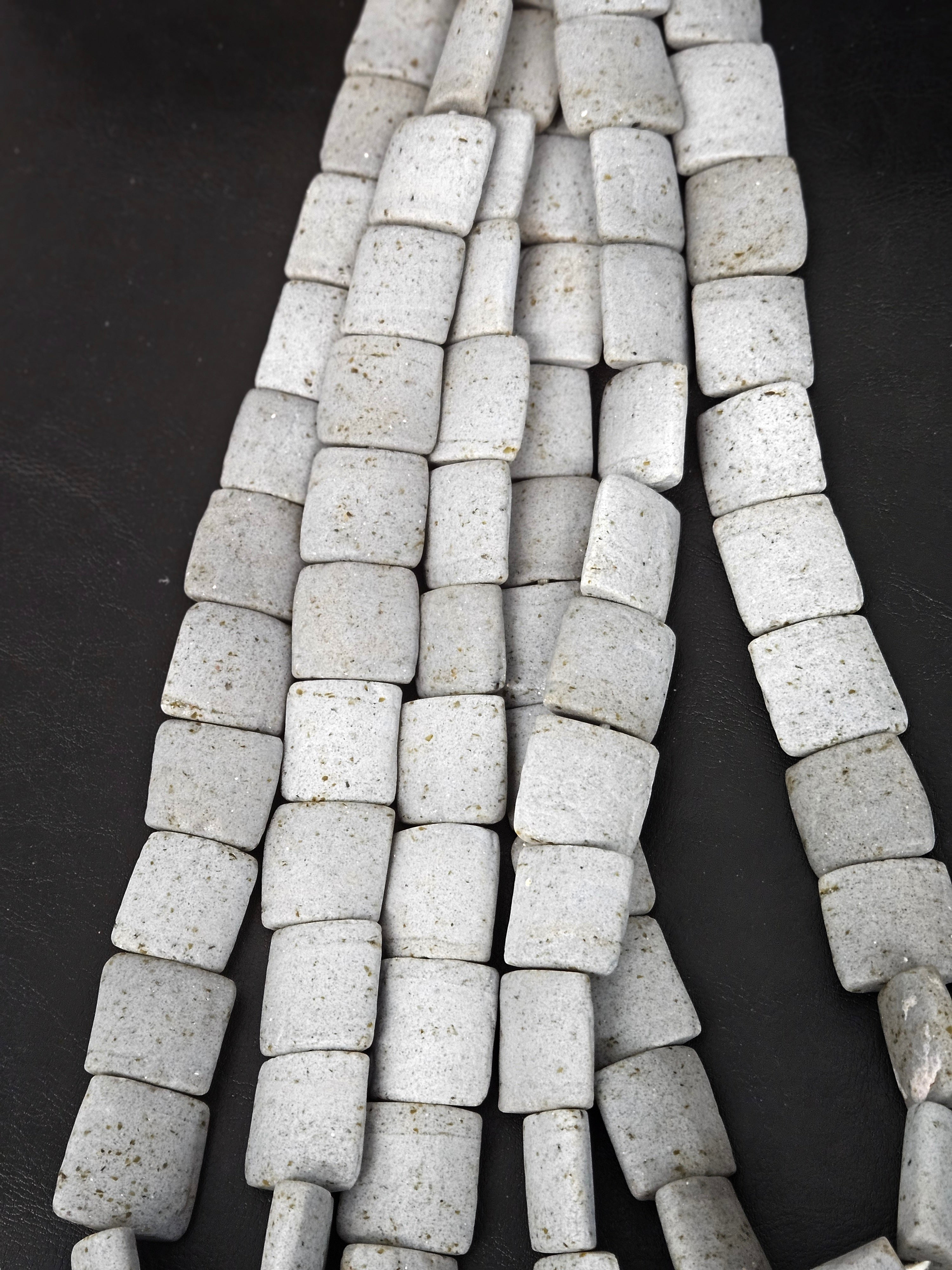 Authentic Large Stone Gray Krobo Powdered Glass Beads Ghana | Handmade Recycled Glass Pillow Cube Beads