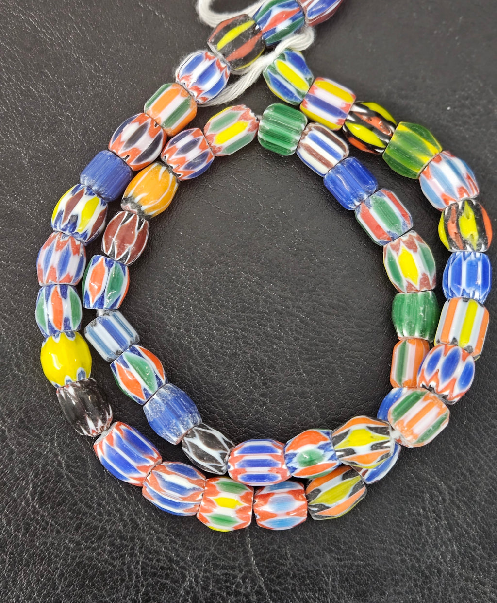 Vintage African Trade Glass Beads | Polychrome Striped Cane Beads | 10–12mm