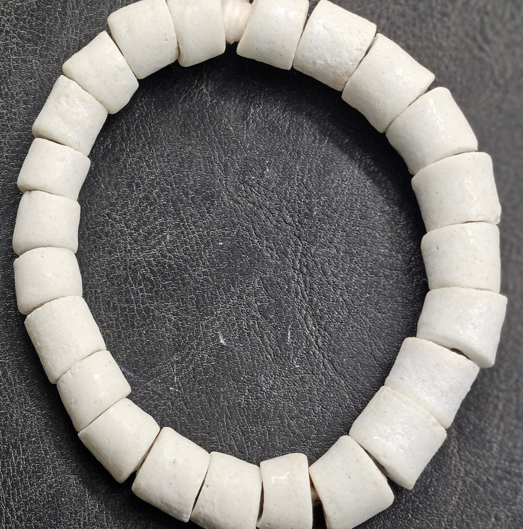 White Chunky Krobo Recycled Glass Beads 14x15mm | Painted Ghana Trade Beads