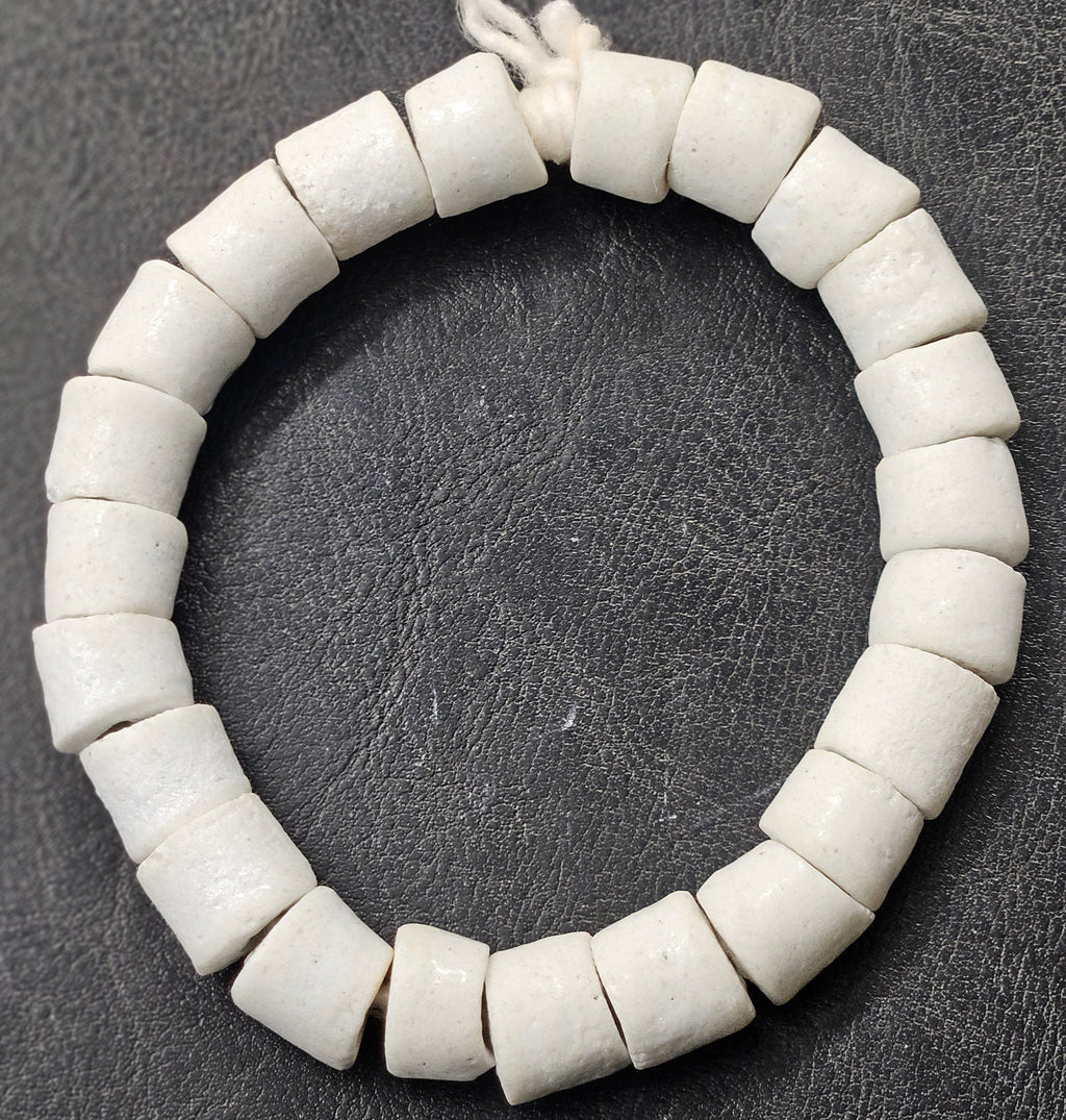 White Chunky Krobo Recycled Glass Beads 14x15mm | Painted Ghana Trade Beads