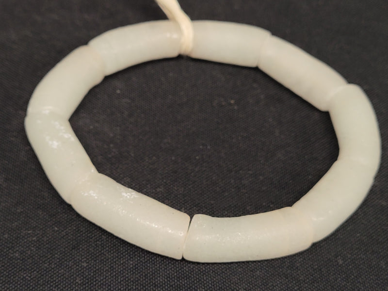 Krobo beads, 9 long tube frosty white African glass beads for handmade necklace