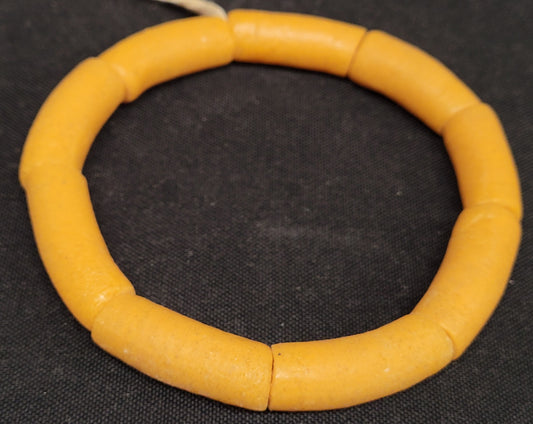 African beads, 9 long tube yellow Krobo beads for beading supplies - Aadampo