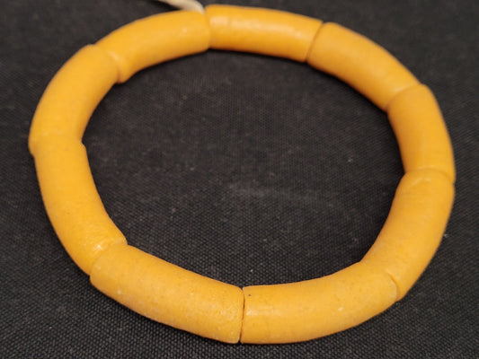 African beads, 9 long tube yellow Krobo beads for beading supplies - Aadampo