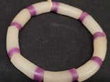 African beads, frosty white and purple 9 long tube Ghana glass beads