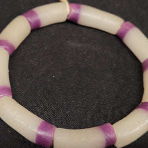 African beads, frosty white and purple 9 long tube Ghana glass beads - Aadampo