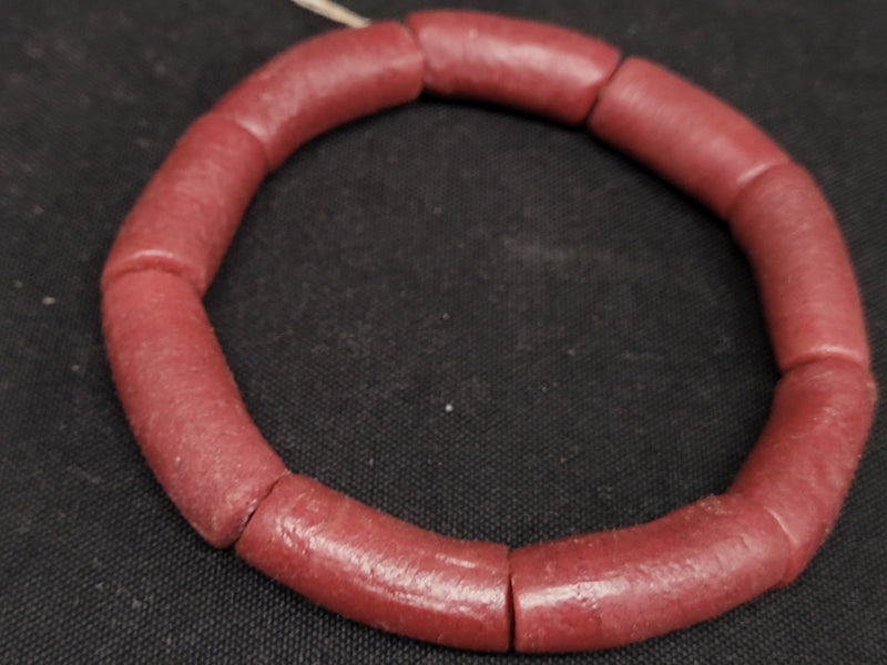 Krobo beads, 9 long tube brown African glass beads for handmade jewelry
