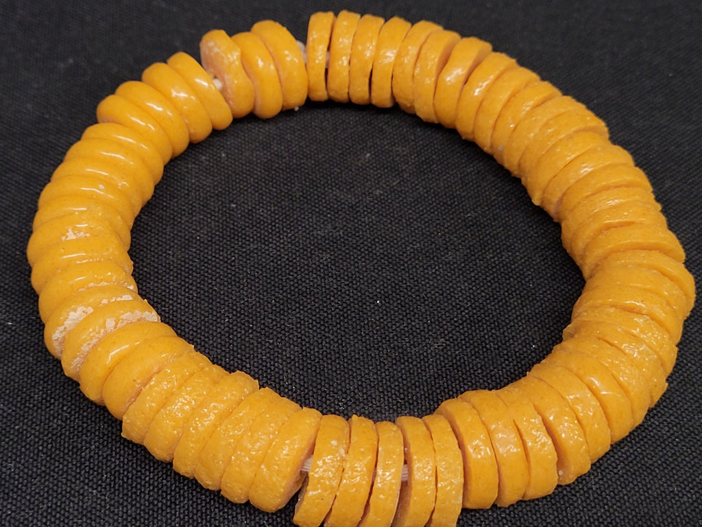African glass beads, Ghana 15mm yellow spacer beads, 60 disc beads - Aadampo
