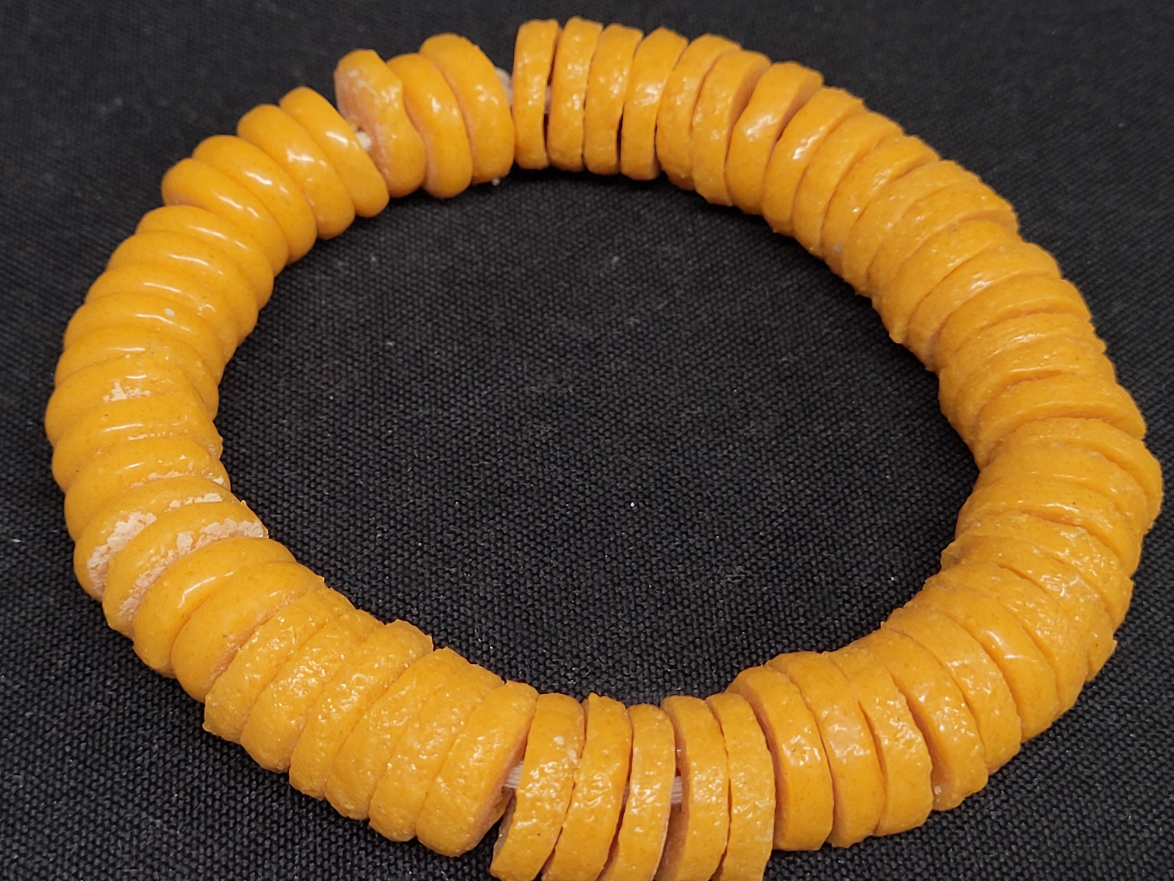 African glass beads, Ghana 15mm yellow spacer beads, 60 disc beads - Aadampo