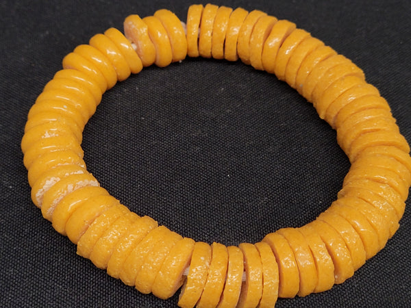 African glass beads, Ghana 15mm yellow spacer beads, 60 disc beads