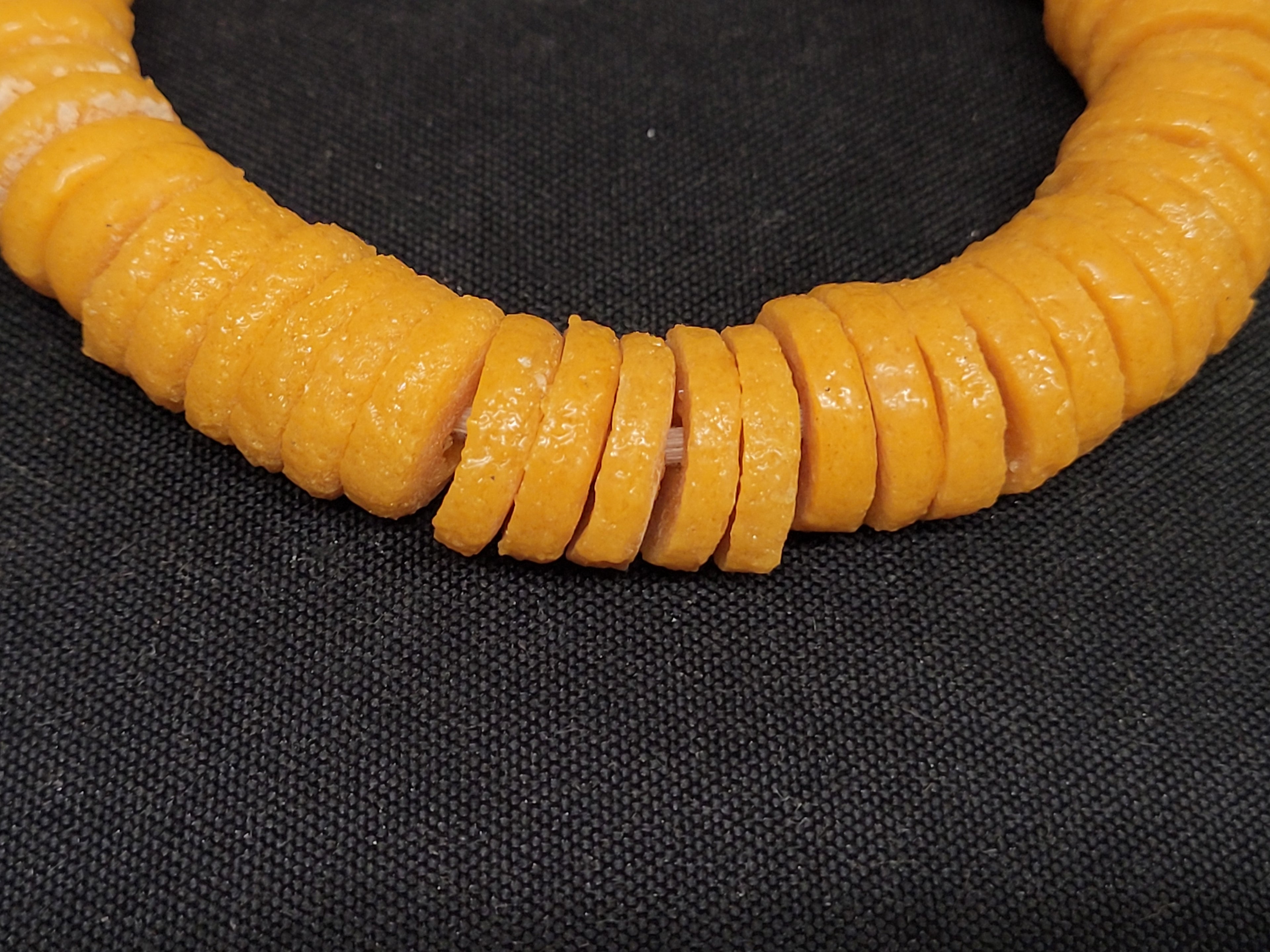 African glass beads, Ghana 15mm yellow spacer beads, 60 disc beads - Aadampo