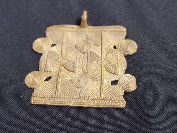 African brass pendant, large Ghana square pendant