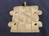 African brass pendant, large and unique square pendant