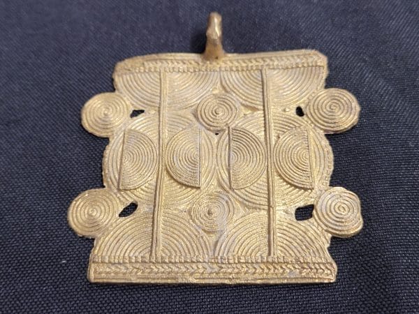 African brass pendant, large Ghana square pendant