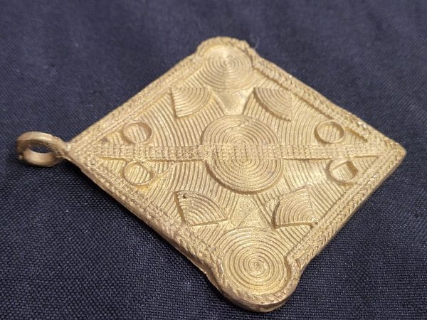 African brass pendant, large diamond shaped pendant