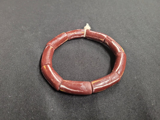African glass beads, frosty brown and yellow 9 long tube Ghana glass beads for jewelry making - Aadampo
