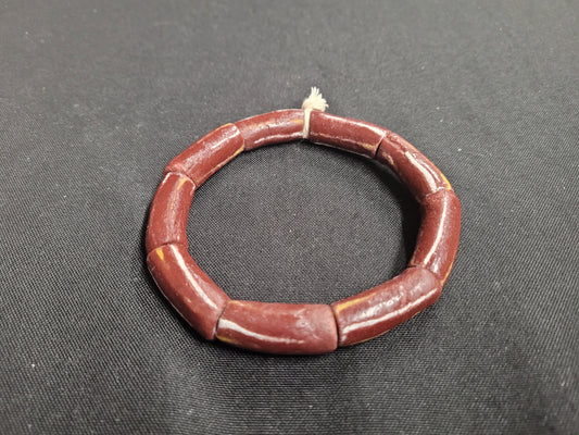 African glass beads, frosty brown and yellow 9 long tube Ghana glass beads for jewelry making - Aadampo