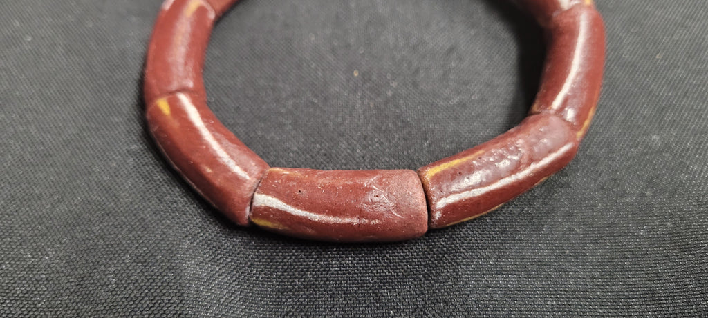 African glass beads, frosty brown and yellow 9 long tube Ghana glass beads for jewelry making - Aadampo