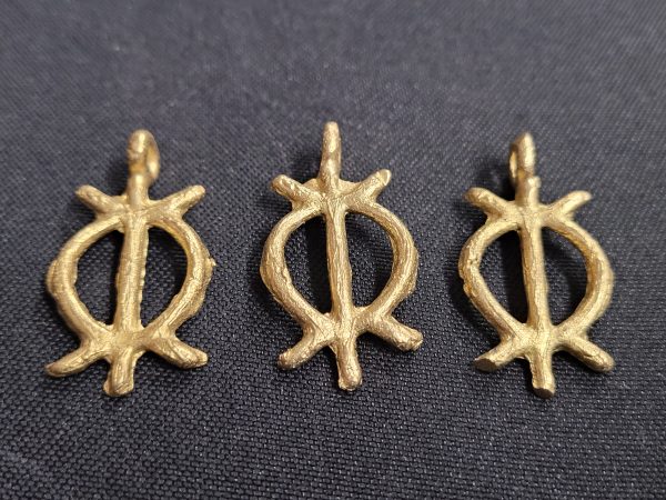 African brass pendant, 3 Adinkra symbol pendants - Aadampo