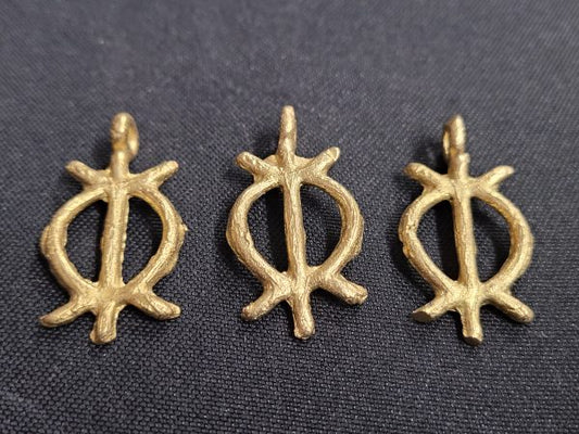 African brass pendant, 3 Adinkra symbol pendants - Aadampo