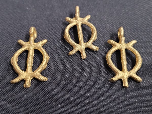 African brass pendant, 3 Adinkra symbol pendants - Aadampo