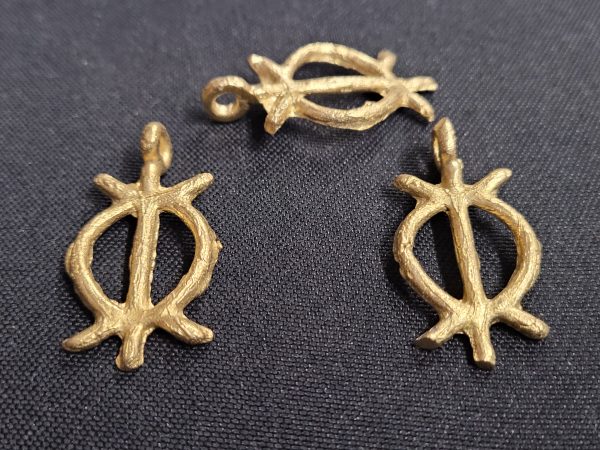 African brass pendant, 3 Adinkra symbol pendants - Aadampo