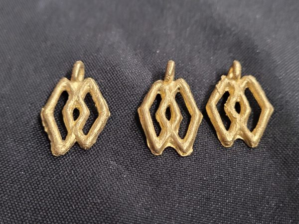 Ashanti brass pendant, 3 Adinkra symbol pendants - Aadampo